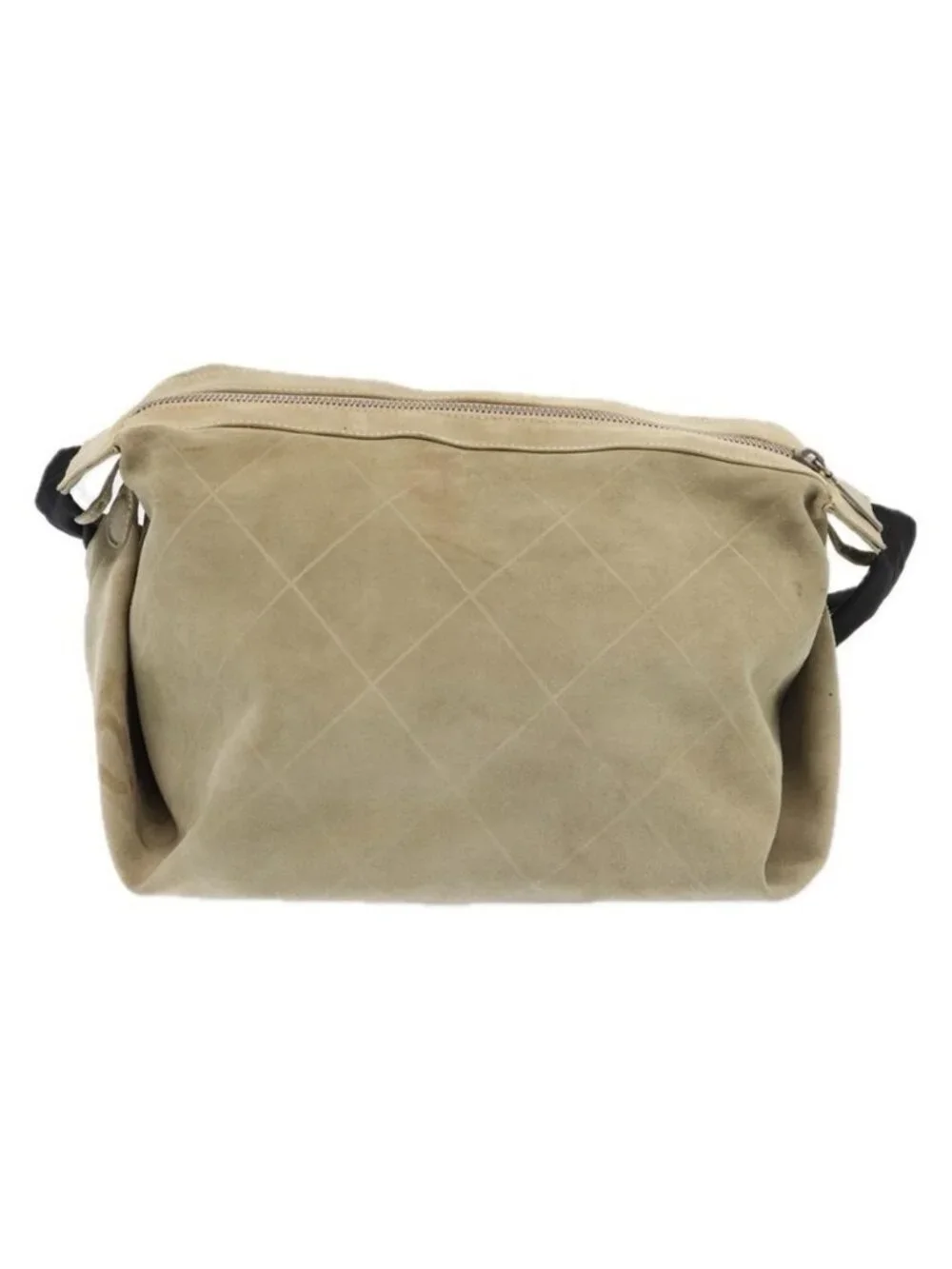 Authentic CHANEL Matelasse Shoulder Bag Suede nylon Beige Black Silver CC